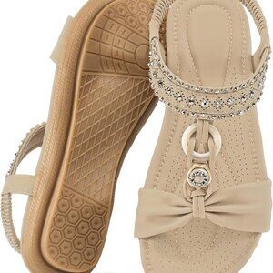 Women's Flat Sandals Faux Leather Rubber Sole Summer Casual Slip-On Shoes